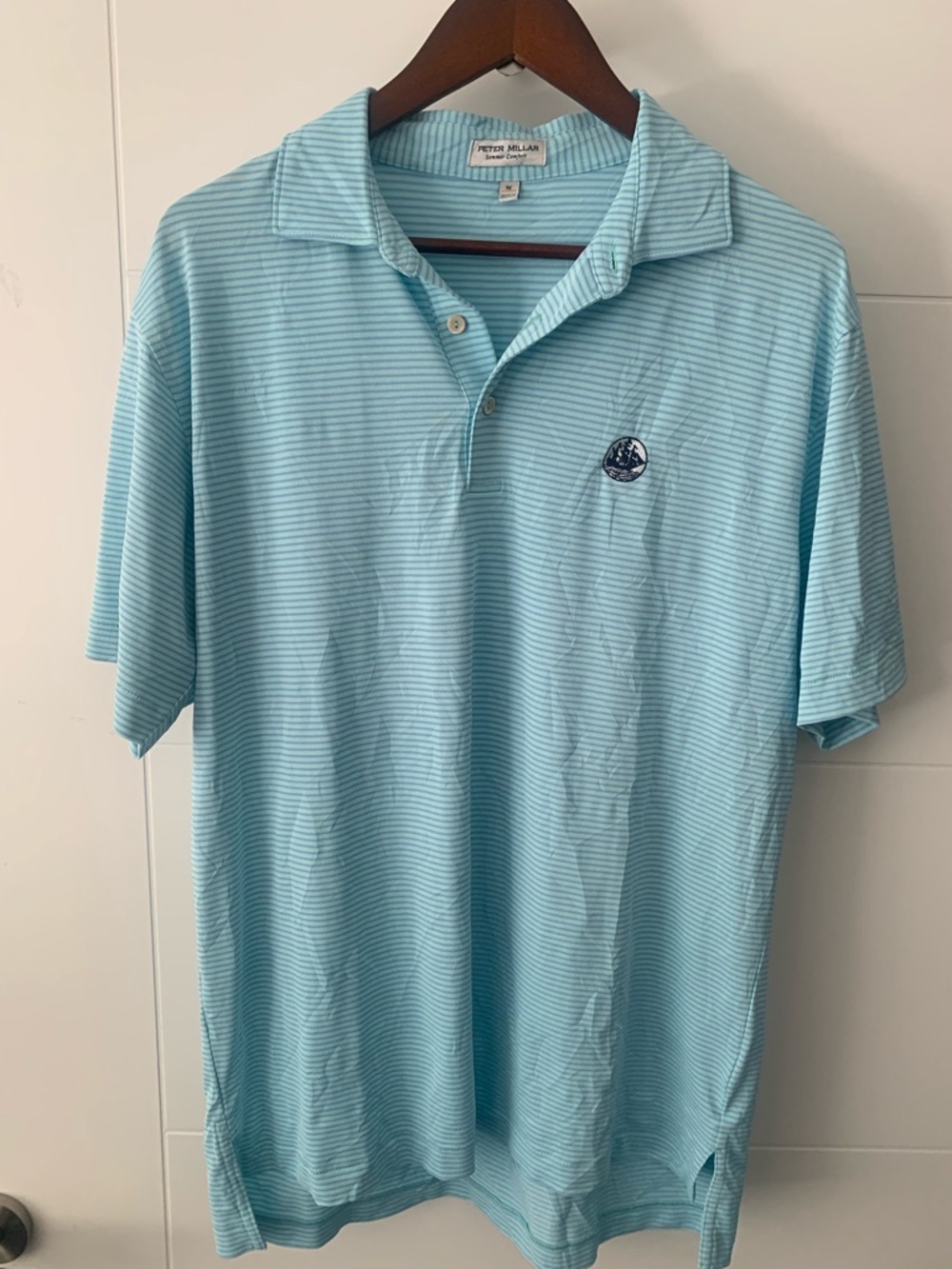 Peter Millar Men's Light Blue Striped Polo Shirt A13